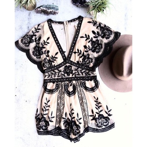 LAST! Nude Black Lace Embroidered Romper - Picture 7 of 7
